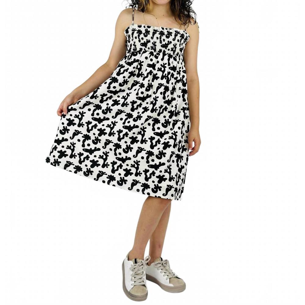 NEW COMPANIA FANTASTICA girl's coral print sun dress in white/black